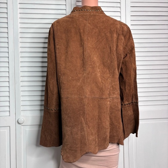CHI By Faichi Brown Suede Stud Boho Leather Brown Jacket Size Large - Picture 8 of 8